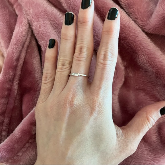 Minimalist Emerald Cut Gem Rectangle Sterling Silver Stacking Ring - Picture 7 of 15